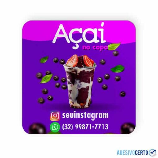 Adesivo para embalagem Açaí ou Açaiteria - Quadrado - Imagem 2