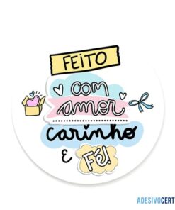 Adesivo para embalagem Feito com carinho amor e fé - AD12